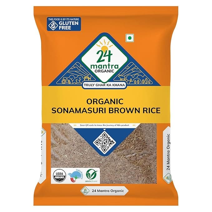 24 Mantra Organic Sonamasuri Unpolished Rice Brown/Brown Chawal - 5 Kg