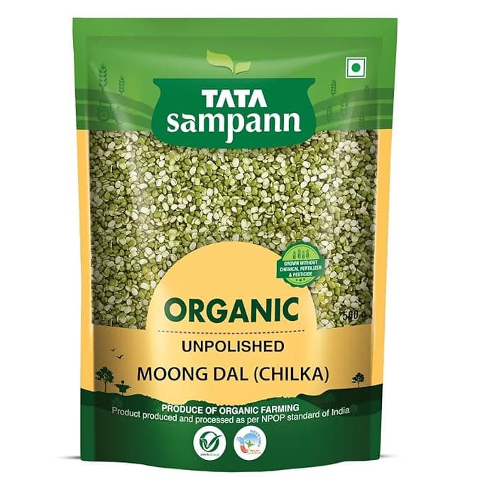 Tata Sampann Organic Unpolished Moong Dal (Chilka), 500 g