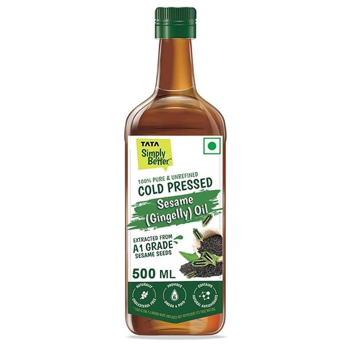 Tata Simply Better Pure & Unrefined Cold Pressed Sesame(Gingelly)Oil,Naturally Cholesterol Free,500ml