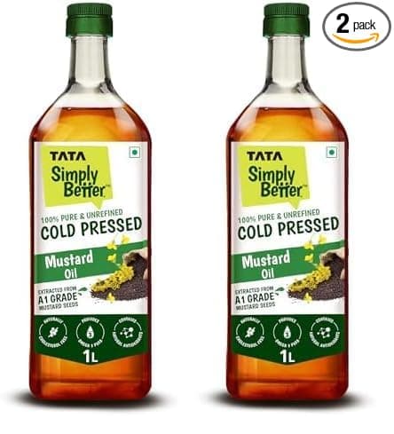 Tata Simply Better Pure & Unrefined Cold Pressed Mustard Oil,Naturally Cholesterol Free, 1L,  (Pack of 2)