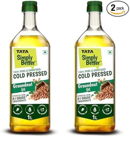 Tata Simply Better Pure & Unrefined Cold Pressed Groundnut (Peanut) Oil, (Pack of 2)