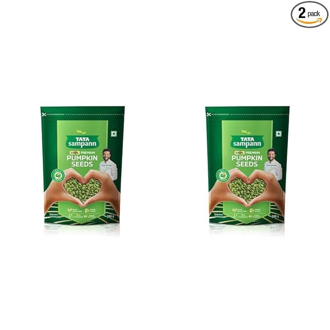 Tata Sampann Pumpkin Seeds, 200g Rich in Protein, Dietary Fibre, Magnesium & Phosphorus, Raw & Unroasted Pumpkin Seeds, Source of Iron & Zinc, Handpicked Seeds, Resealable Pack (Pack of 2)