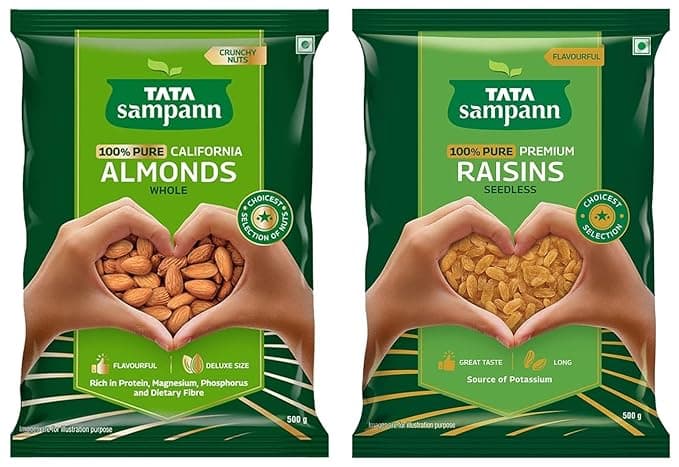 Tata Sampann Pure California Almonds Whole & Dry Fruits | 500g Tata Sampann Pure Raisins Seedless | 500g