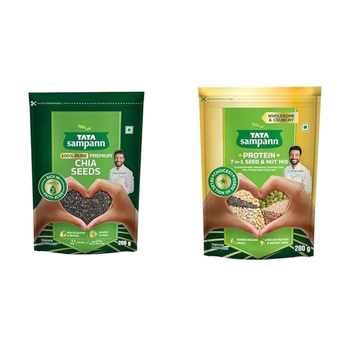 Tata Sampann Pure Chia Seeds, 200g+ Tata Sampann Protein 7-in-1 Seed & Nut Mix | Contains Roasted Pumpkin, Watermelon, Sunflower