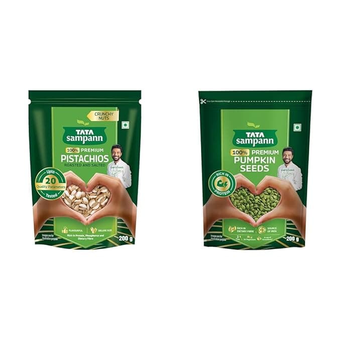 Tata Sampann Pistachios Roasted & Salted, Pista, 200g + Tata Sampann Pumpkin Seeds, 200g