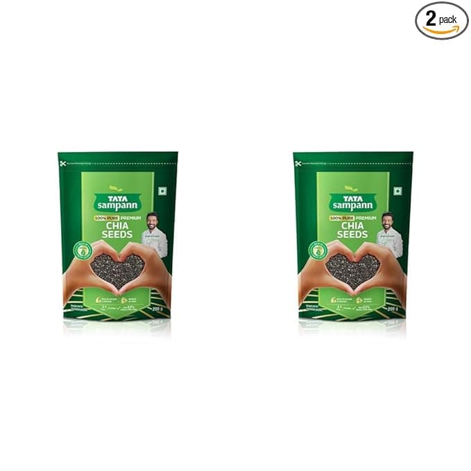 Tata Sampann Pure Chia Seeds, 200g, Rich in Calcium & Protein, Source of Iron (Pack of 2)
