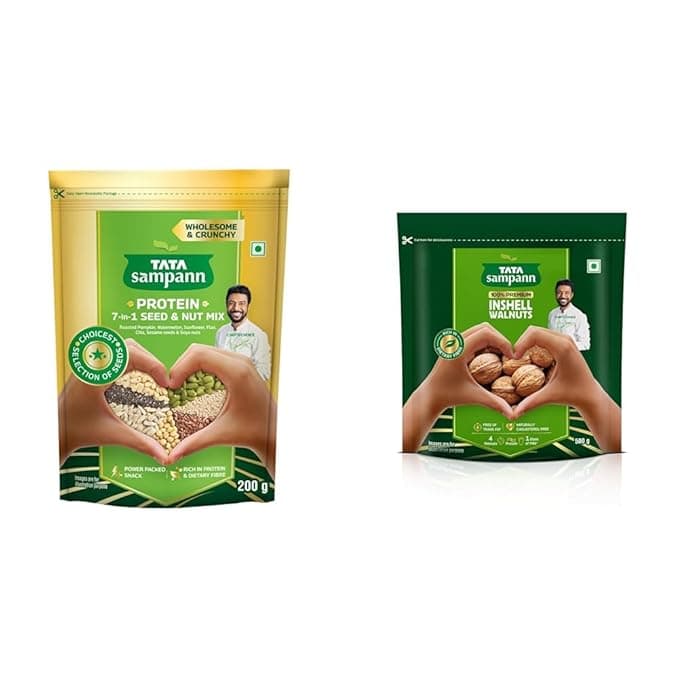 Tata Sampann Protein 7-in-1 Seed & Nut Mix | Contains Roasted Pumpkin, Watermelon, Sunflower, + Tata Sampann Inshell Walnuts