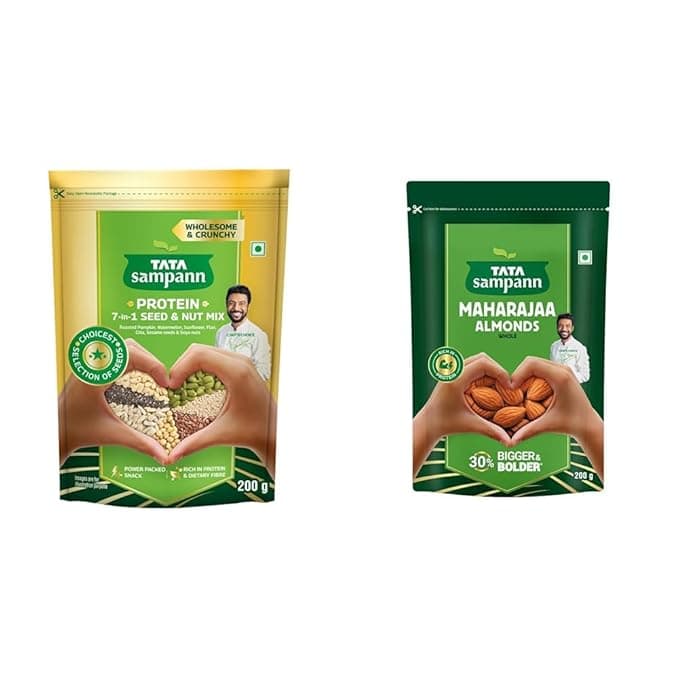 Tata Sampann Protein 7-in-1 Seed & Nut Mix | Contains Roasted Pumpkin, Watermelon, Sunflower, + Tata Sampann Maharajaa Almonds/Badam (Whole), 30% Bigger & Bolder, Rich in Protein, Magnesium,