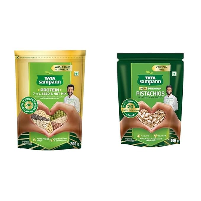 Tata Sampann Protein 7-in-1 Seed & Nut Mix | Contains Roasted Pumpkin, Watermelon, Sunflower, + Tata Sampann Pistachios Roasted & Salted, Pista, 500g, Rich In Protein, Phosphorus, & Dietary
