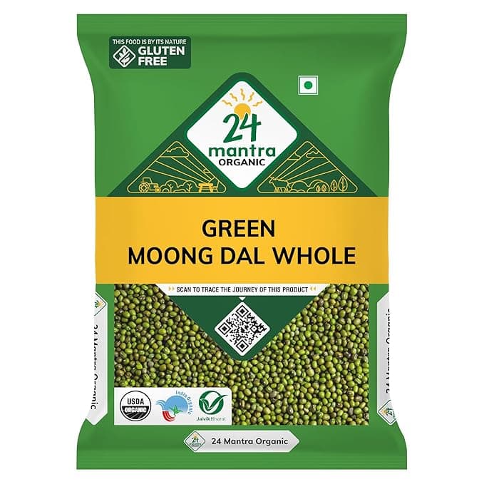 24 Mantra Organic Unpolished Green Moong Whole/Pesara Pappu - 1 Kg