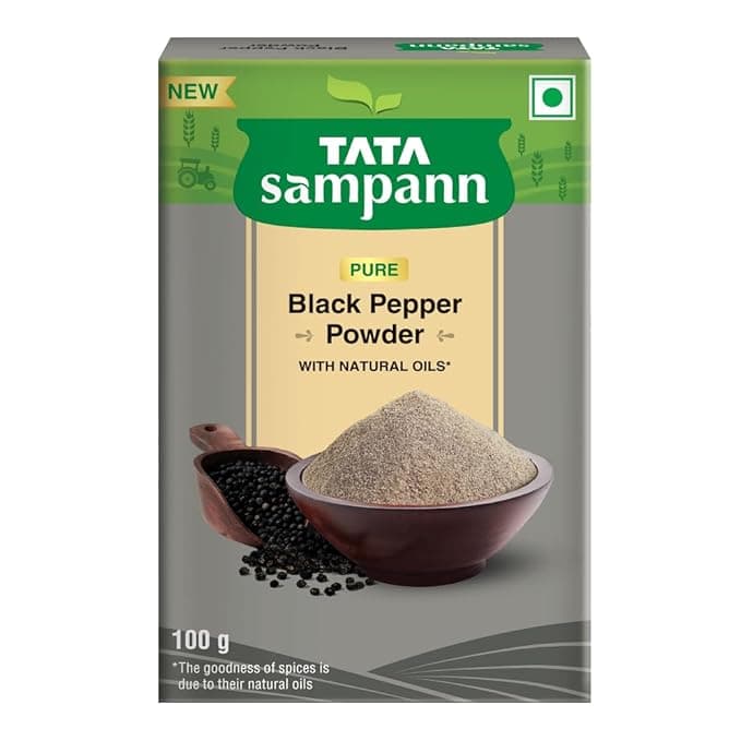 Tata Sampann Black Pepper Powder (Kali Mirch Powder), Pure Spices, Natural Oils*, Sharp Flavour & Bold Aroma, 100g
