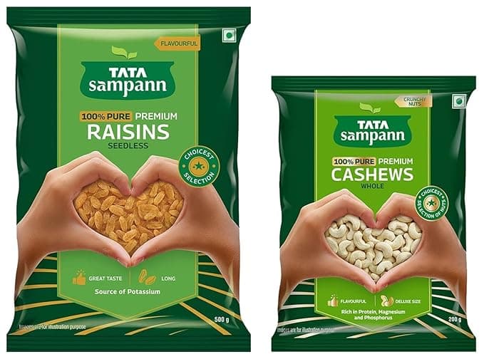 Tata Sampann Pure Cashews Whole| 200g & Tata Sampann Pure Raisins Seedless | 500g Value Pack